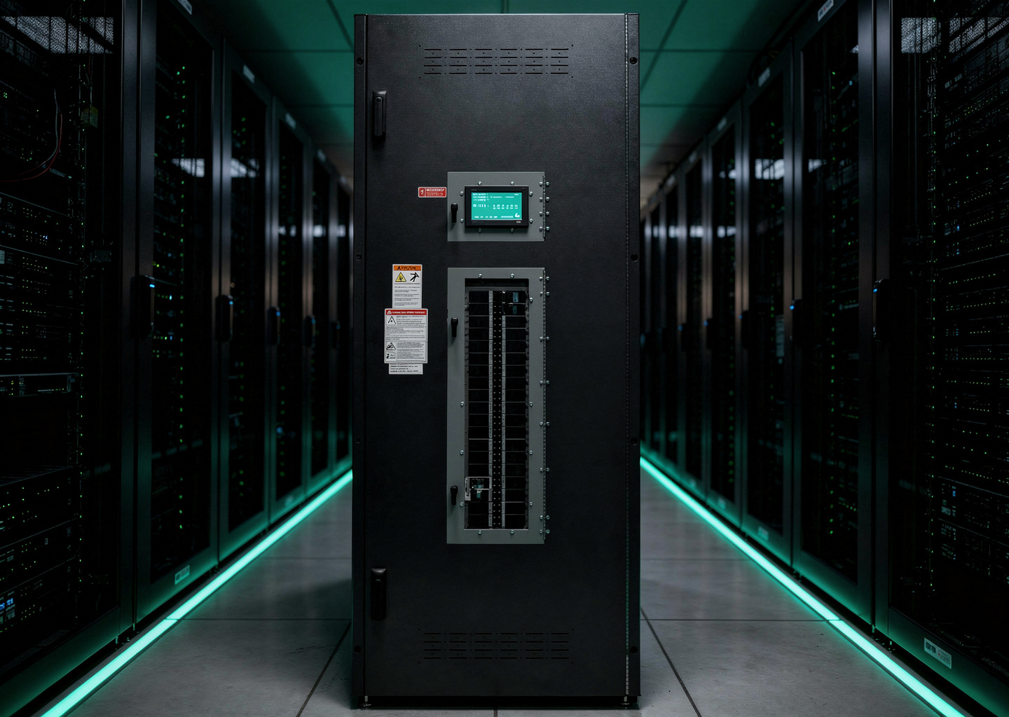 Rows of NX Series RPP units distributing power across a data center white space